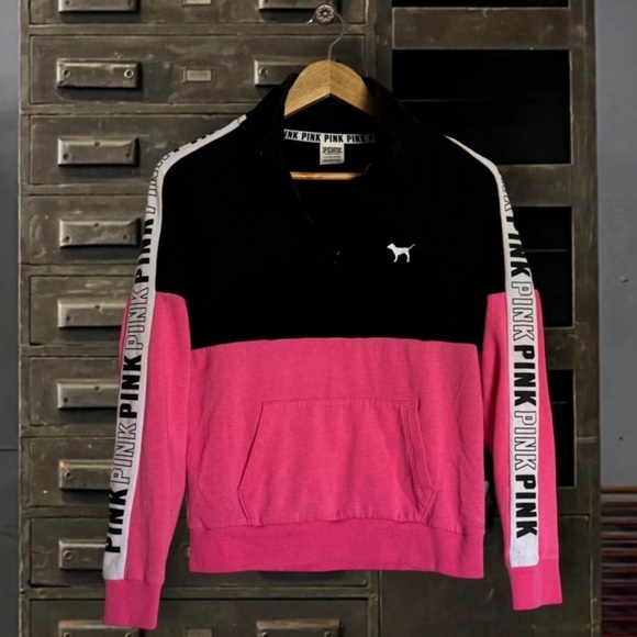 PINK • Victoria’s Secret Sweatshirt Track Jacket 3/4 Zip Pullover - Picture 5 of 5